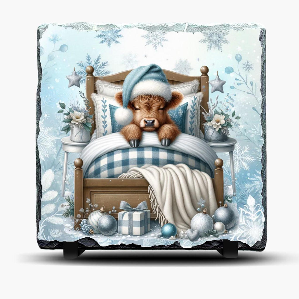 Slate Highland Cow Christmas Picture With Display legs