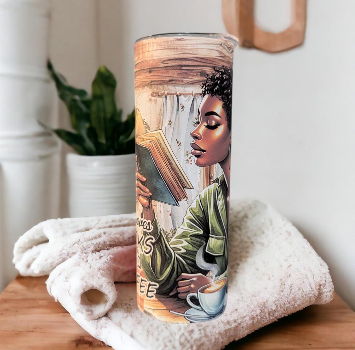 Just A Girl Who Loves Books and Coffee Tumbler, Includes A Reusable Straw, Gift For Book Reader and Coffee Lovers, 20oz Skinny Tumbler