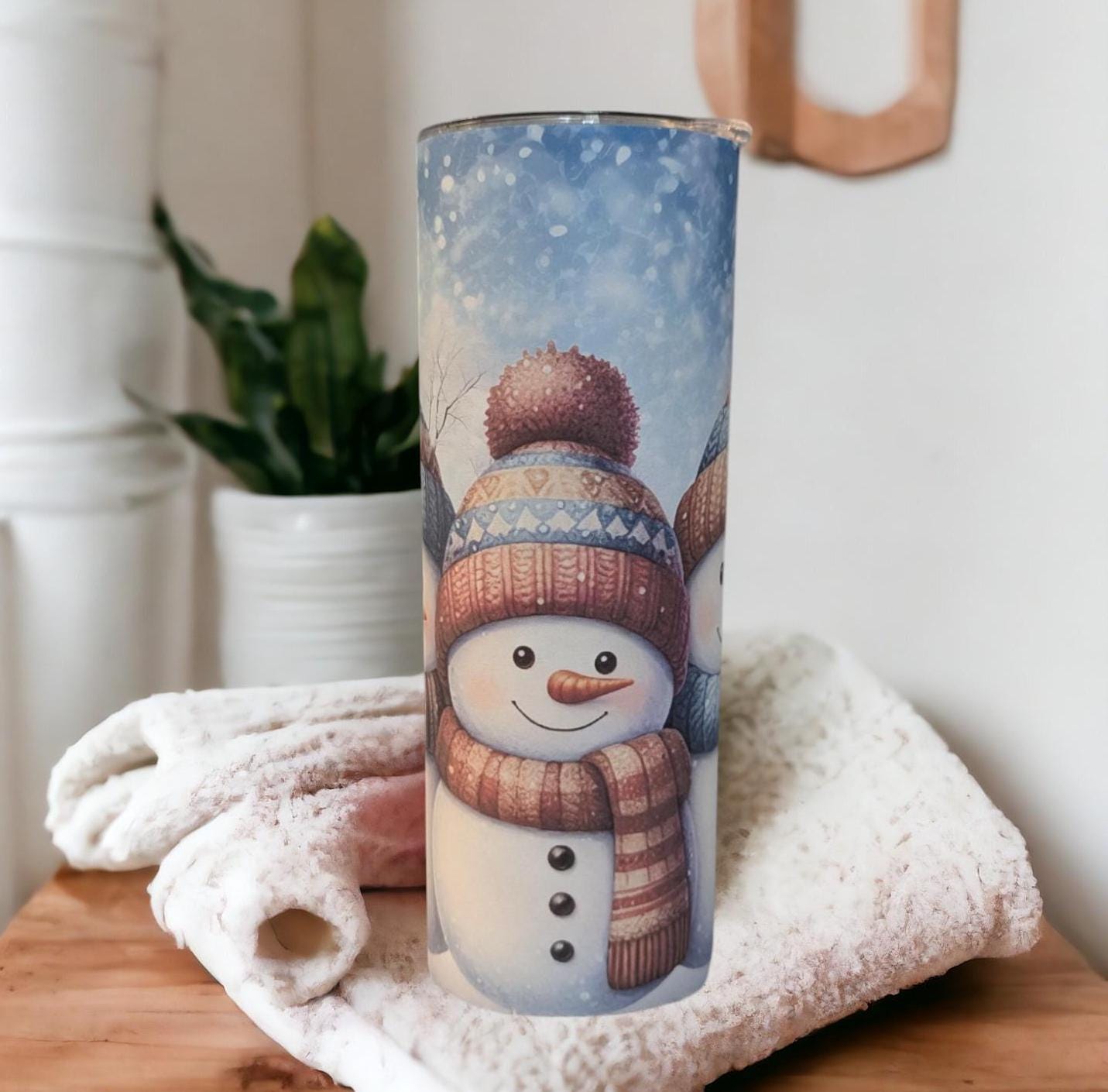 Snowman Tumbler 20oz With Reusable Straw, Can Be Personalized
