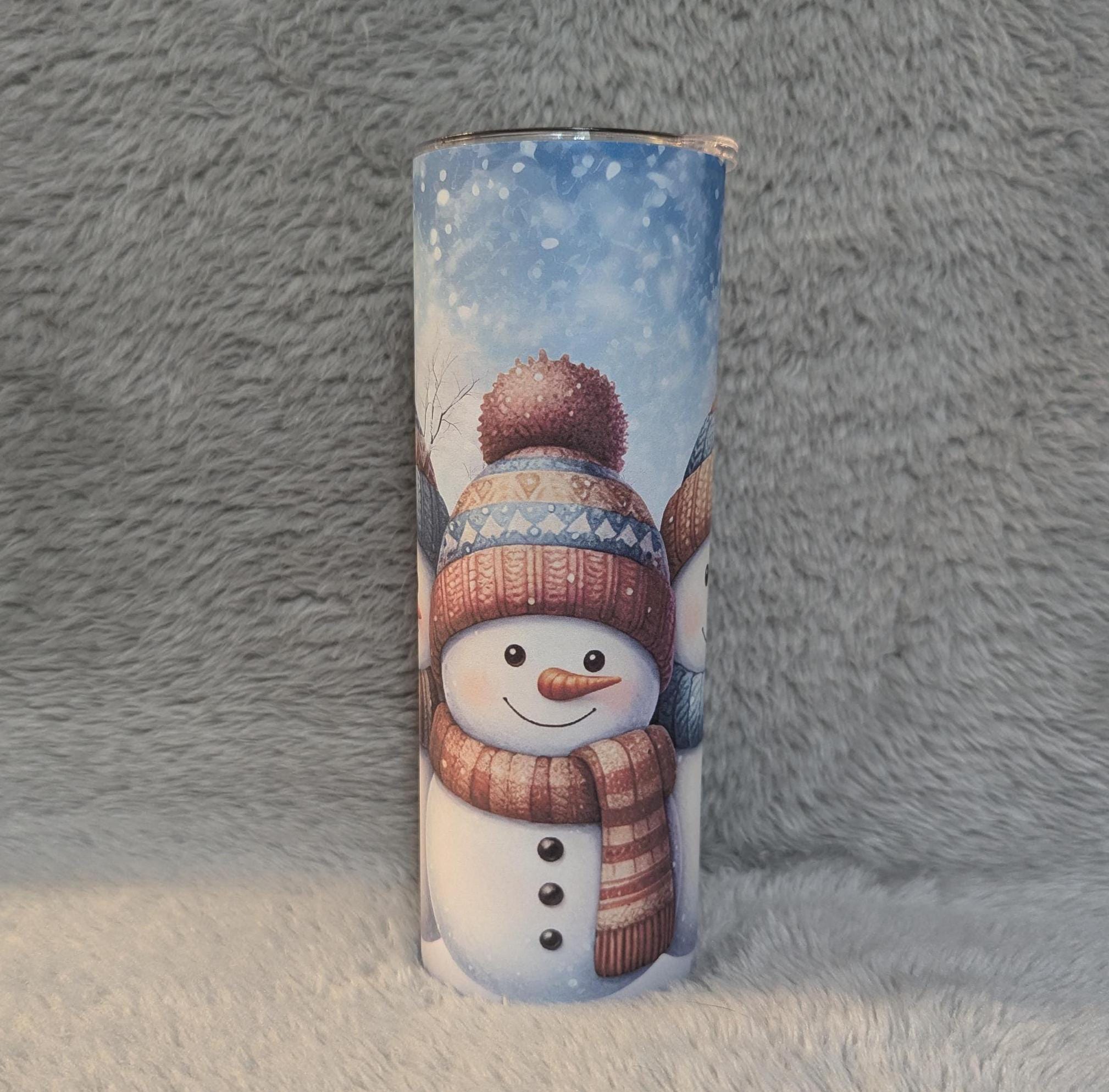Snowman Tumbler 20oz With Reusable Straw, Can Be Personalized