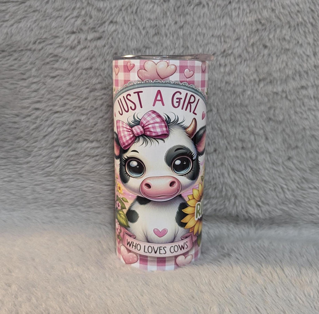 Just A Girl Who Loves Cows Kids Tumbler 15oz With Reusable Straw, Can Be Personalized