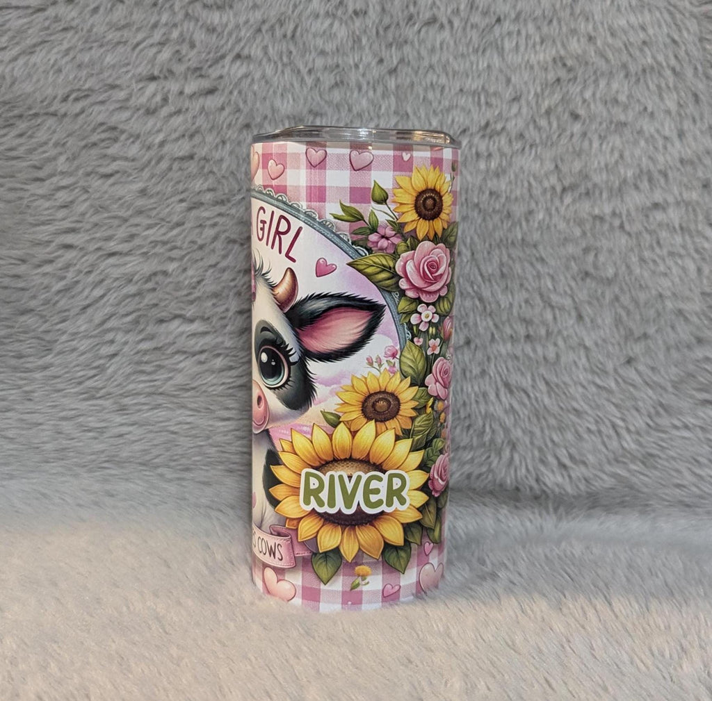 Just A Girl Who Loves Cows Kids Tumbler 15oz With Reusable Straw, Can Be Personalized