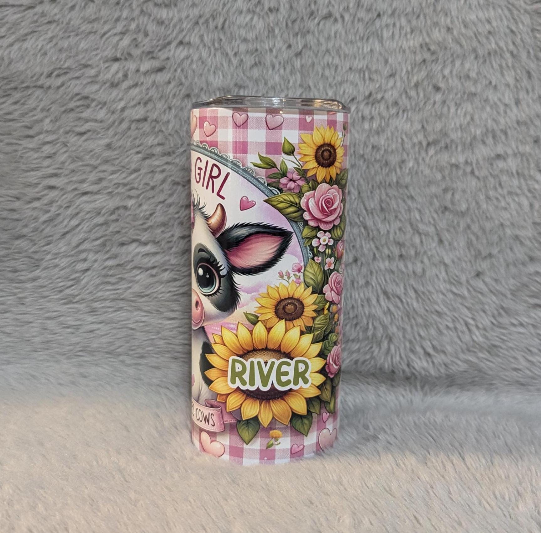 Just A Girl Who Loves Cows Kids Tumbler 15oz With Reusable Straw, Can Be Personalized