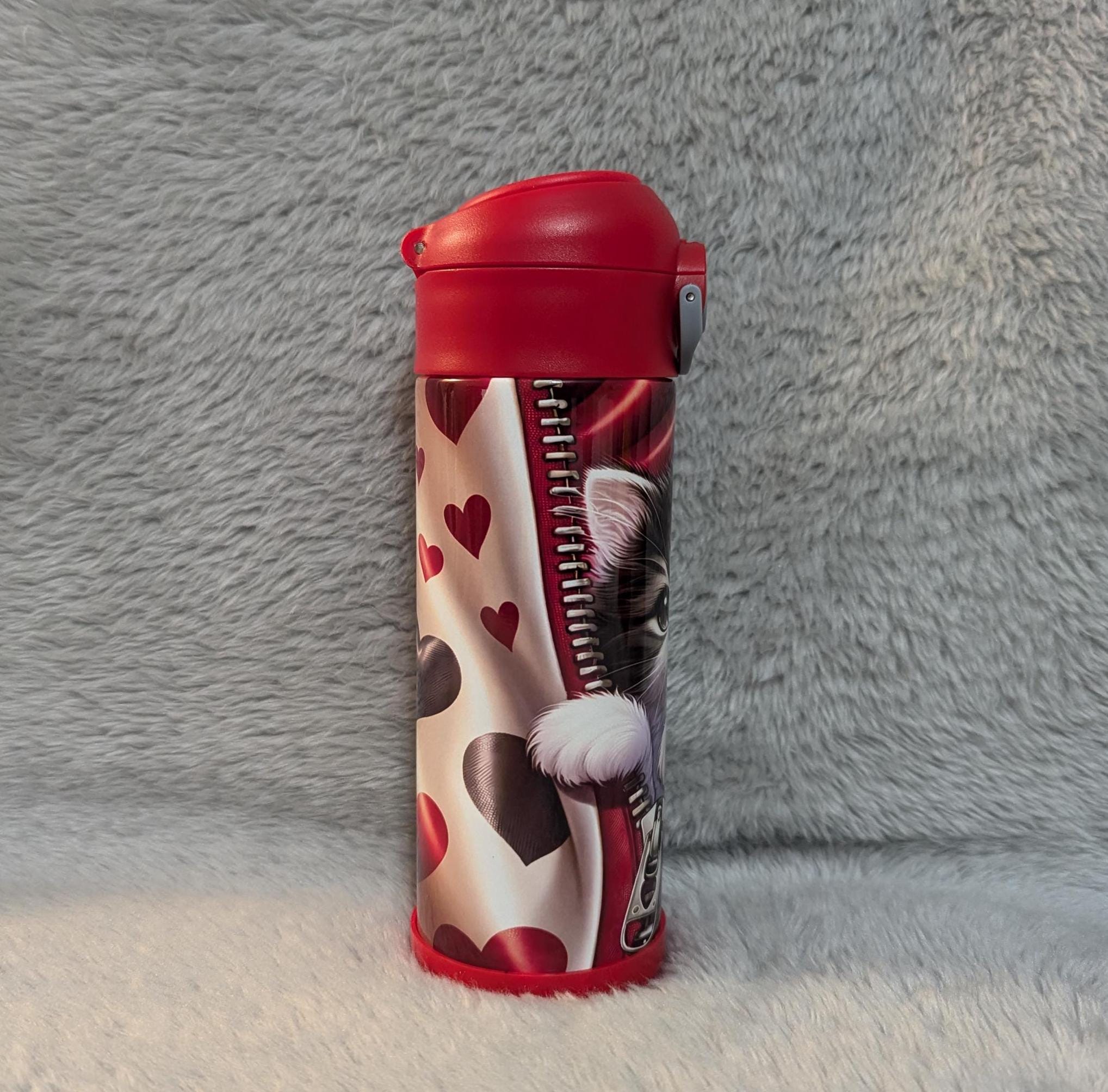 Adorable Kids Kitten Water Bottle 12oz With Reusable Straw Can Be Personalized