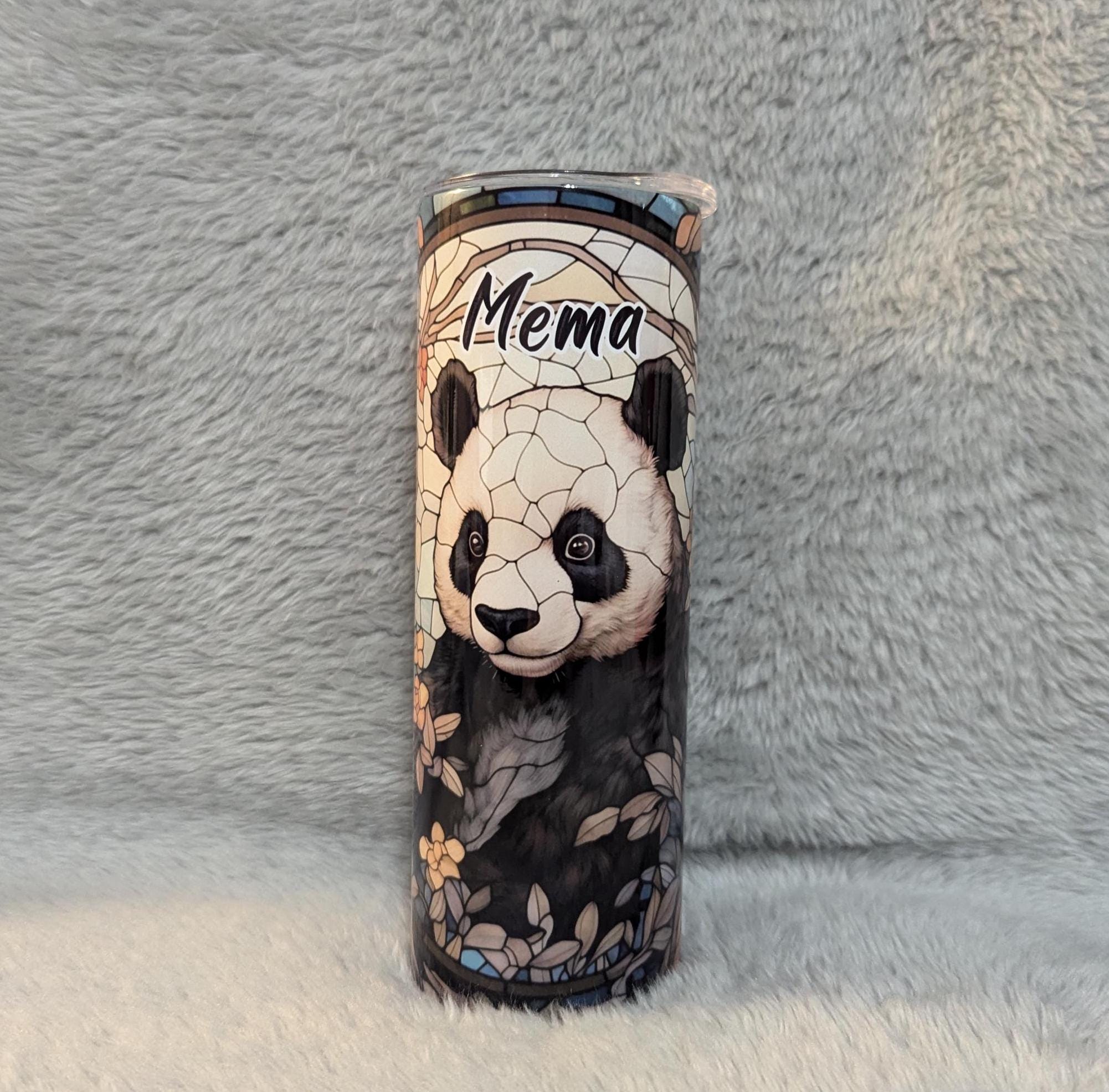 Panda Bear Tumbler With A Stained Glass Design 20oz With Reusable Straw, Can Be Personalized