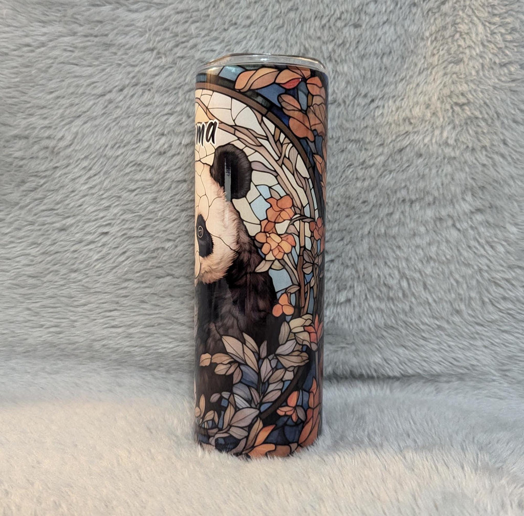 Panda Bear Tumbler With A Stained Glass Design 20oz With Reusable Straw, Can Be Personalized