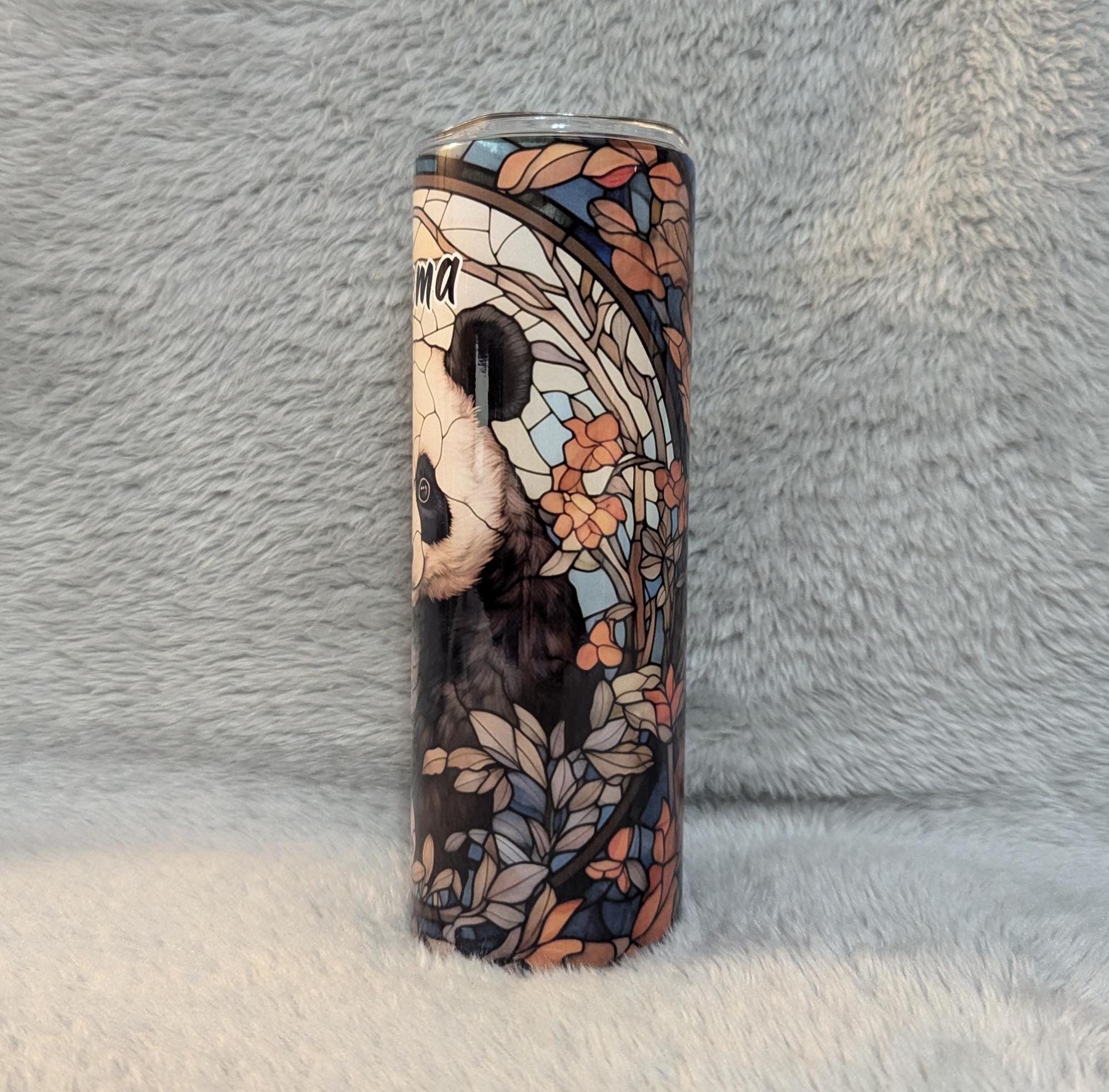 Panda Bear Tumbler With A Stained Glass Design 20oz With Reusable Straw, Can Be Personalized