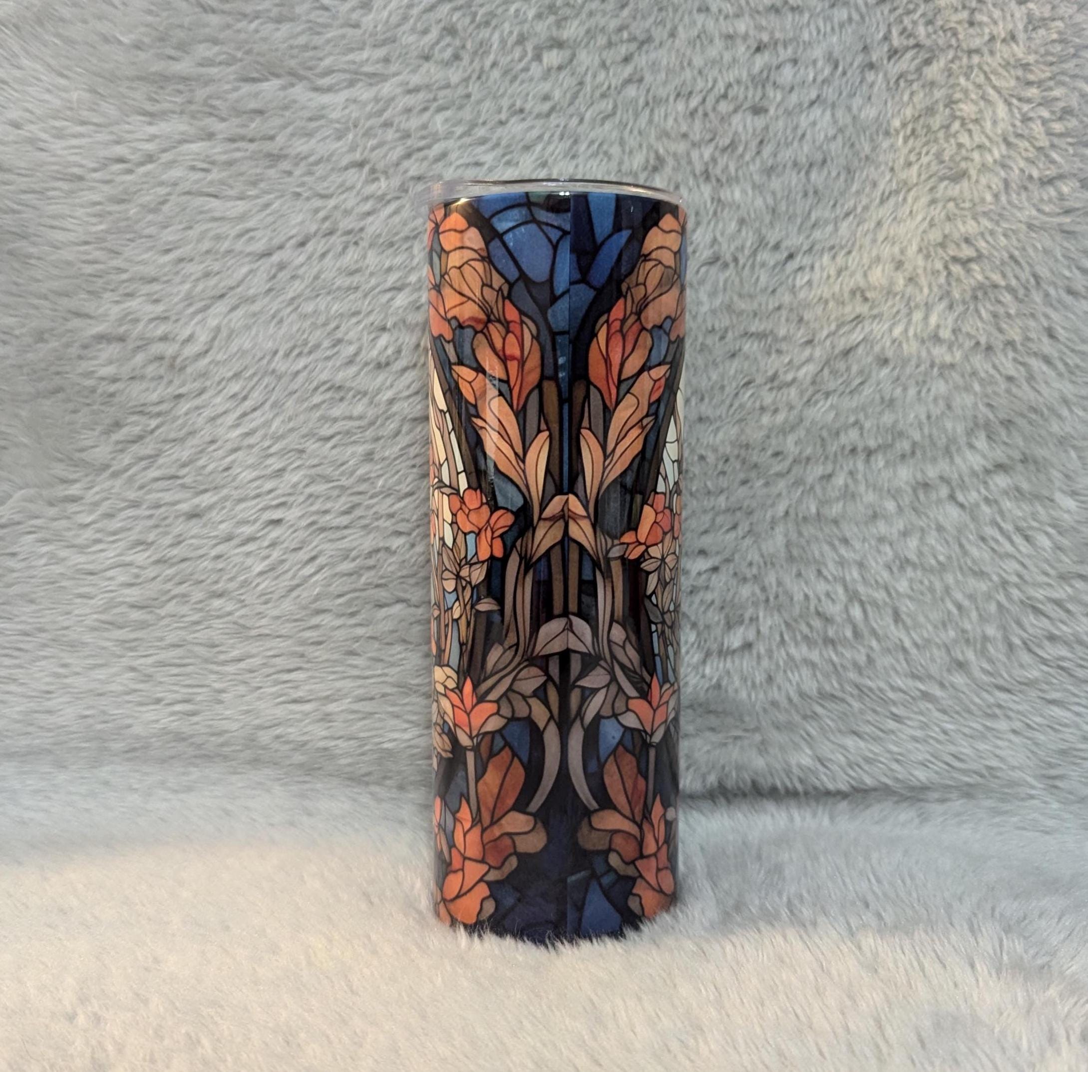 Panda Bear Tumbler With A Stained Glass Design 20oz With Reusable Straw, Can Be Personalized