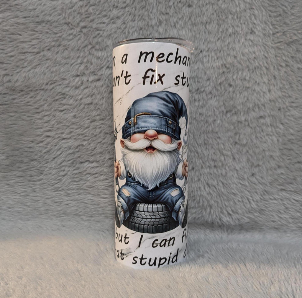 Gnome Mechanic Tumbler 20oz With Reusable Straw, Can Be Personalized