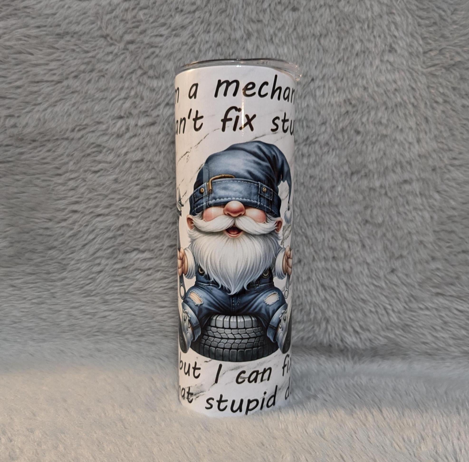 Gnome Mechanic Tumbler 20oz With Reusable Straw, Can Be Personalized