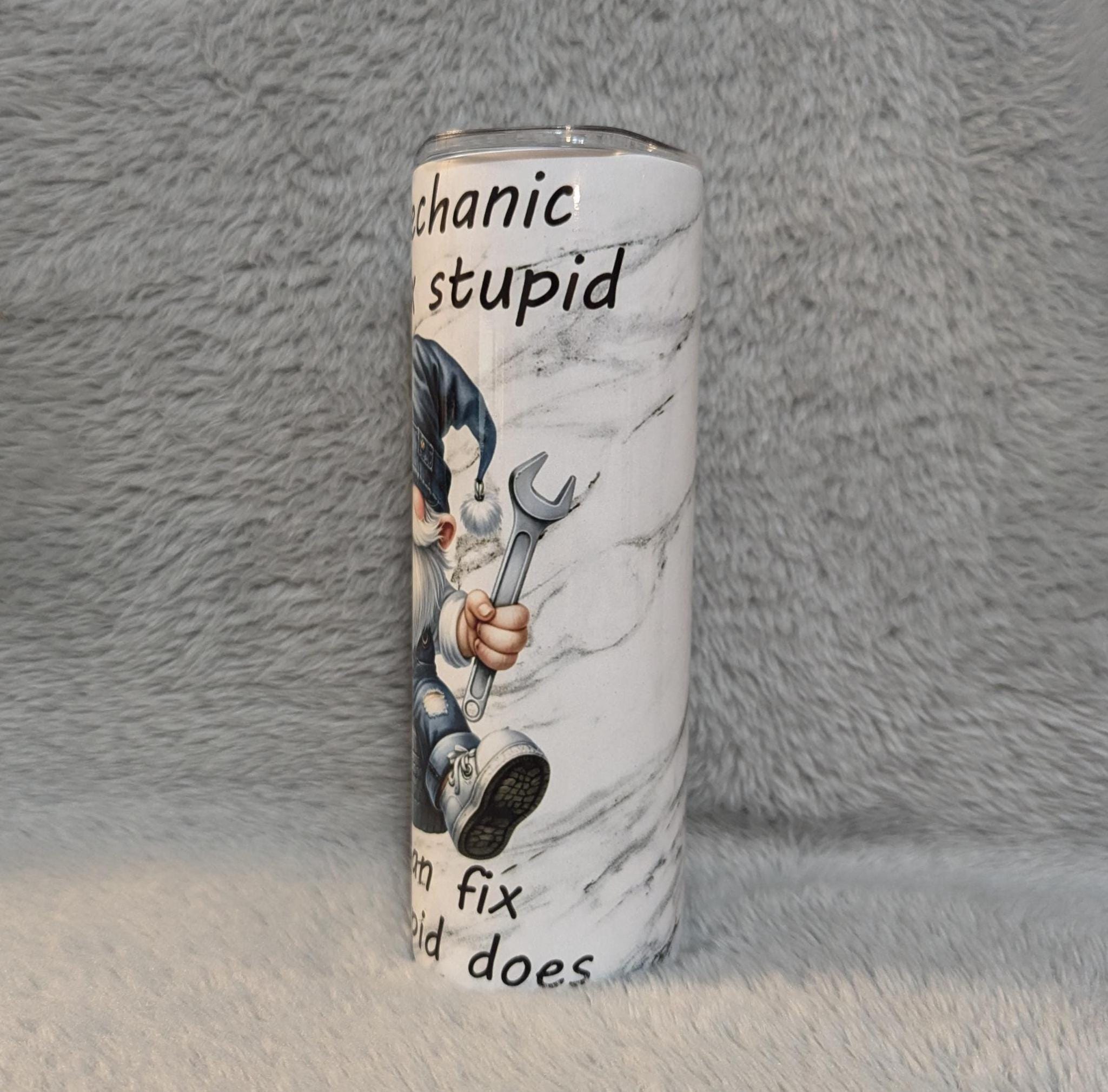 Gnome Mechanic Tumbler 20oz With Reusable Straw, Can Be Personalized