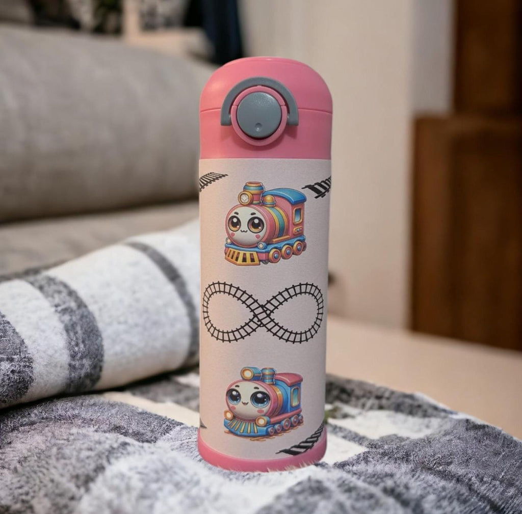 Kids Train Water Bottle 12oz With Reusable Straw,Can Be Personalized