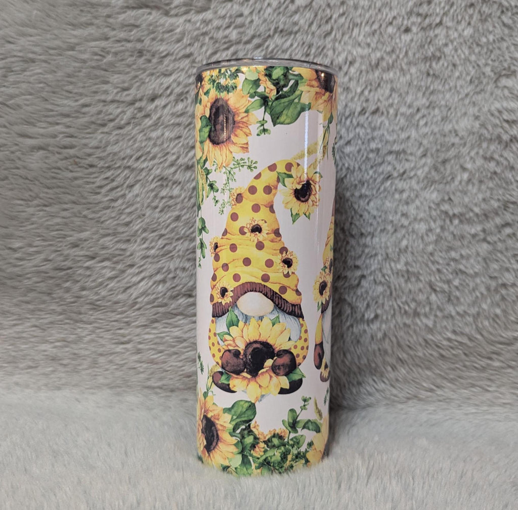 Gnome With Sunflowers Tumbler 20oz With Reusable Straw, Can Be Personalized