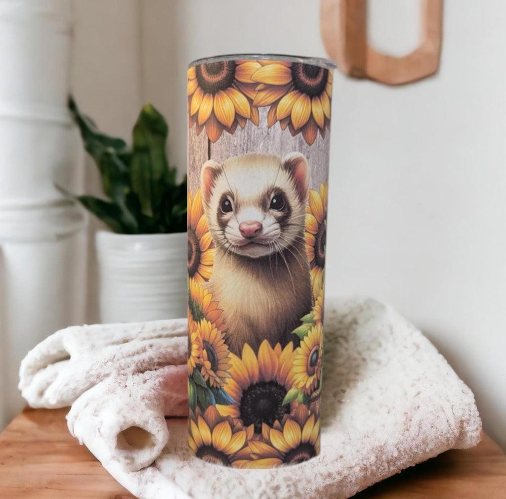 Sunflower Ferret Tumbler 20oz With Reusable Straw, Can Be Personalized