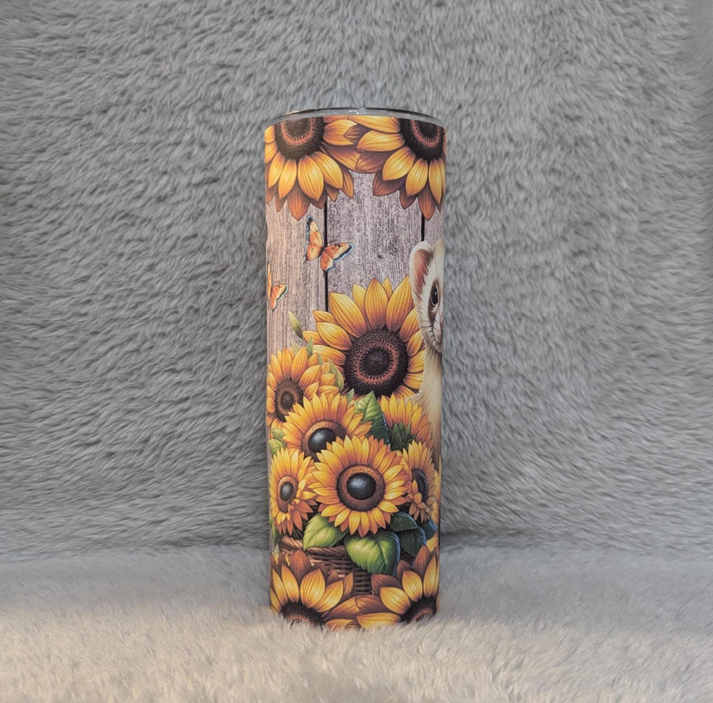 Sunflower Ferret Tumbler 20oz With Reusable Straw, Can Be Personalized