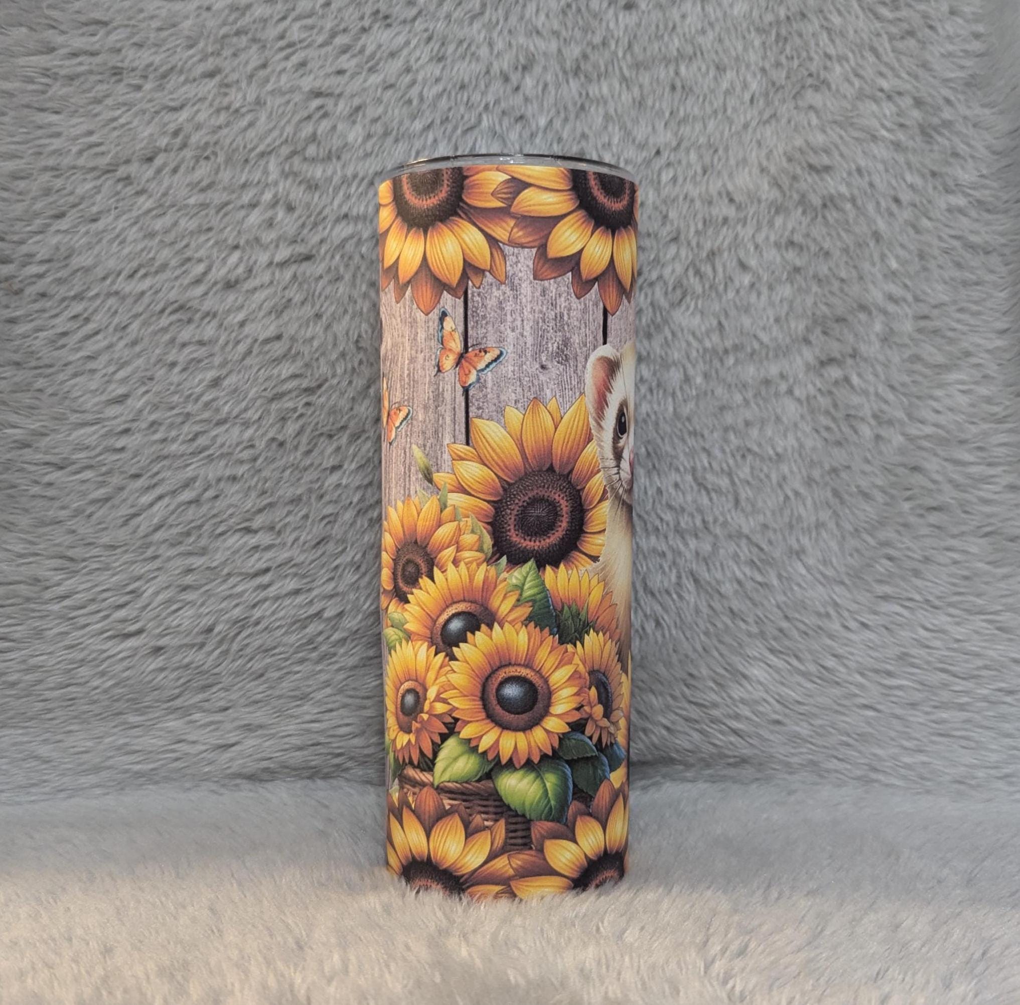 Sunflower Ferret Tumbler 20oz With Reusable Straw, Can Be Personalized