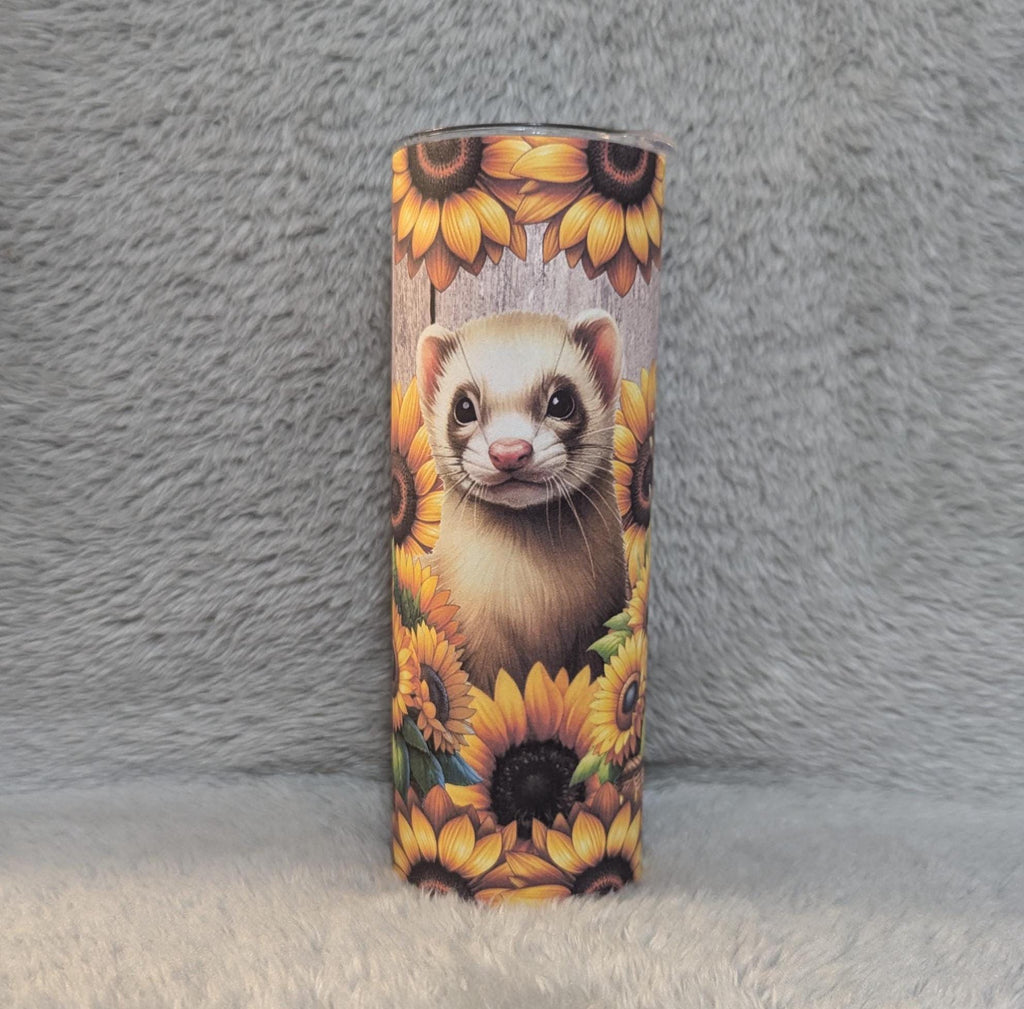 Sunflower Ferret Tumbler 20oz With Reusable Straw, Can Be Personalized