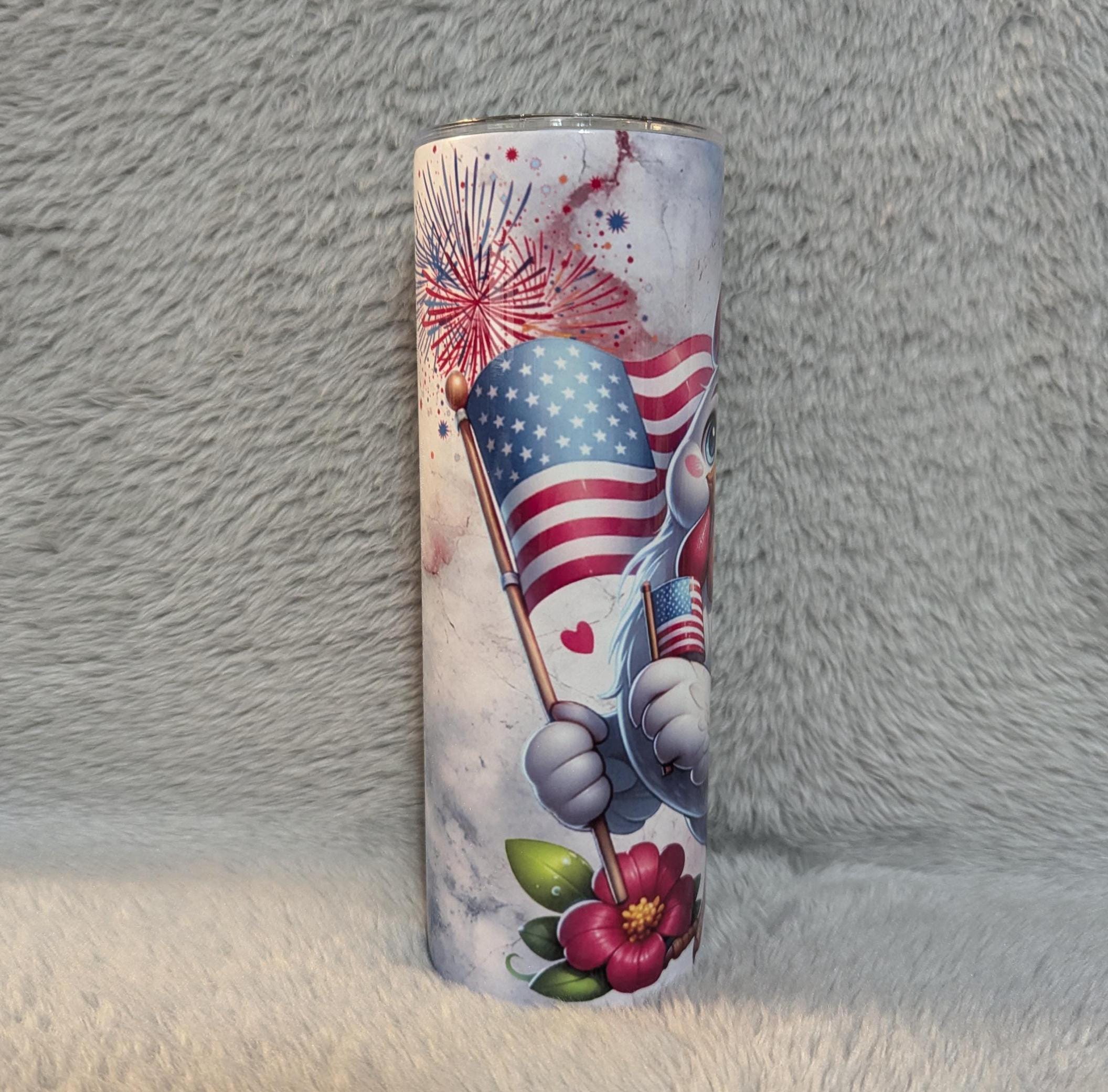Patriotic Chicken Tumbler 20oz With Reusable Straw, Can Be Personalized