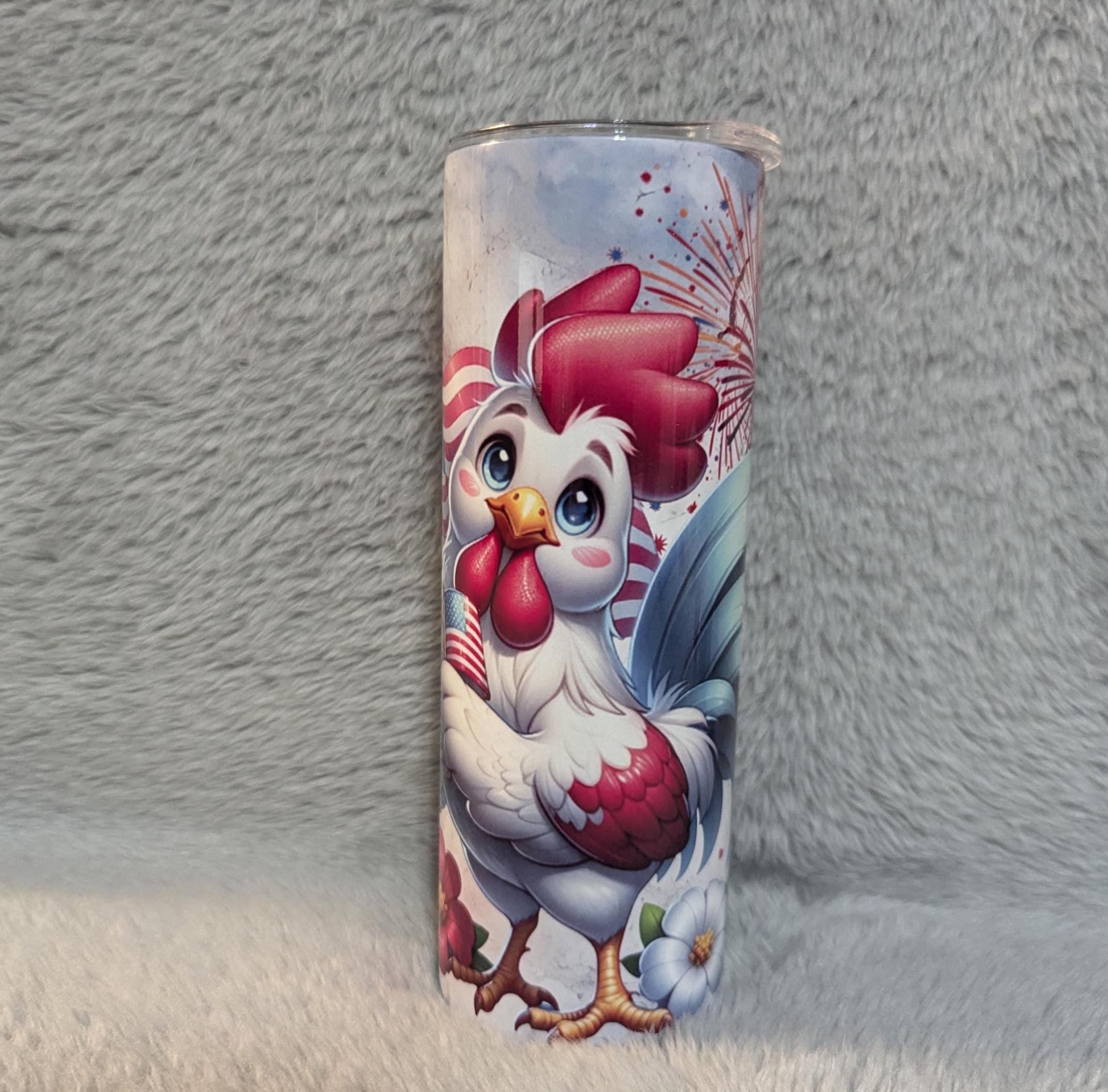 Patriotic Chicken Tumbler 20oz With Reusable Straw, Can Be Personalized