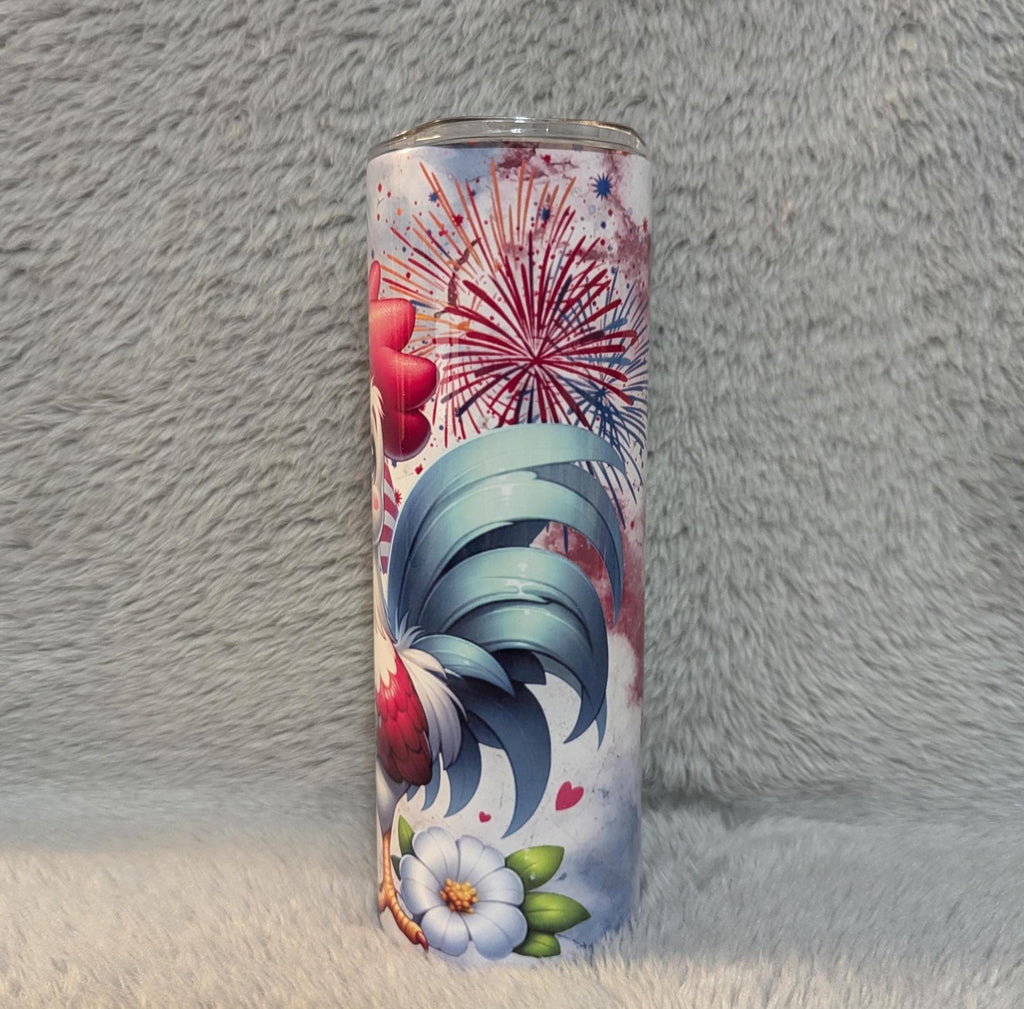 Patriotic Chicken Tumbler 20oz With Reusable Straw, Can Be Personalized