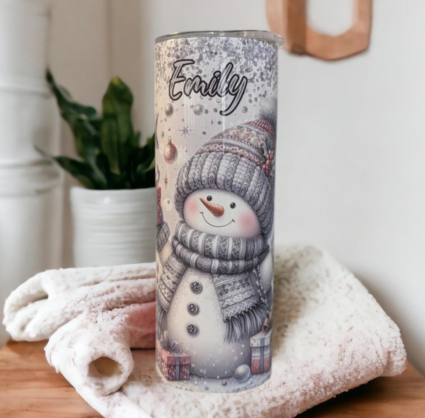 Cute Snowman Tumbler 20oz With Reusable Straw, Can Be Personalized