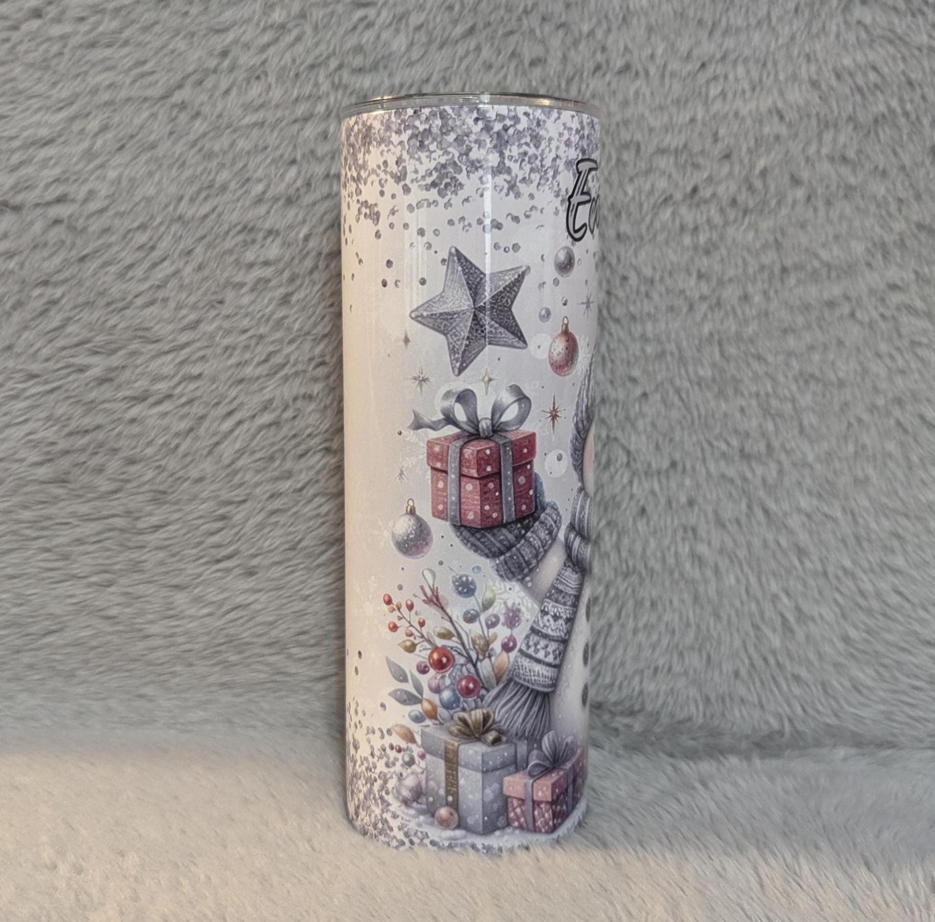 Cute Snowman Tumbler 20oz With Reusable Straw, Can Be Personalized