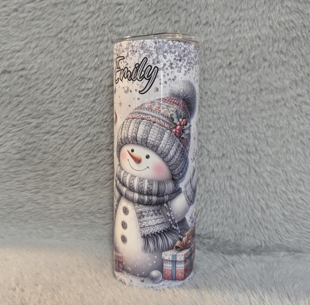 Cute Snowman Tumbler 20oz With Reusable Straw, Can Be Personalized