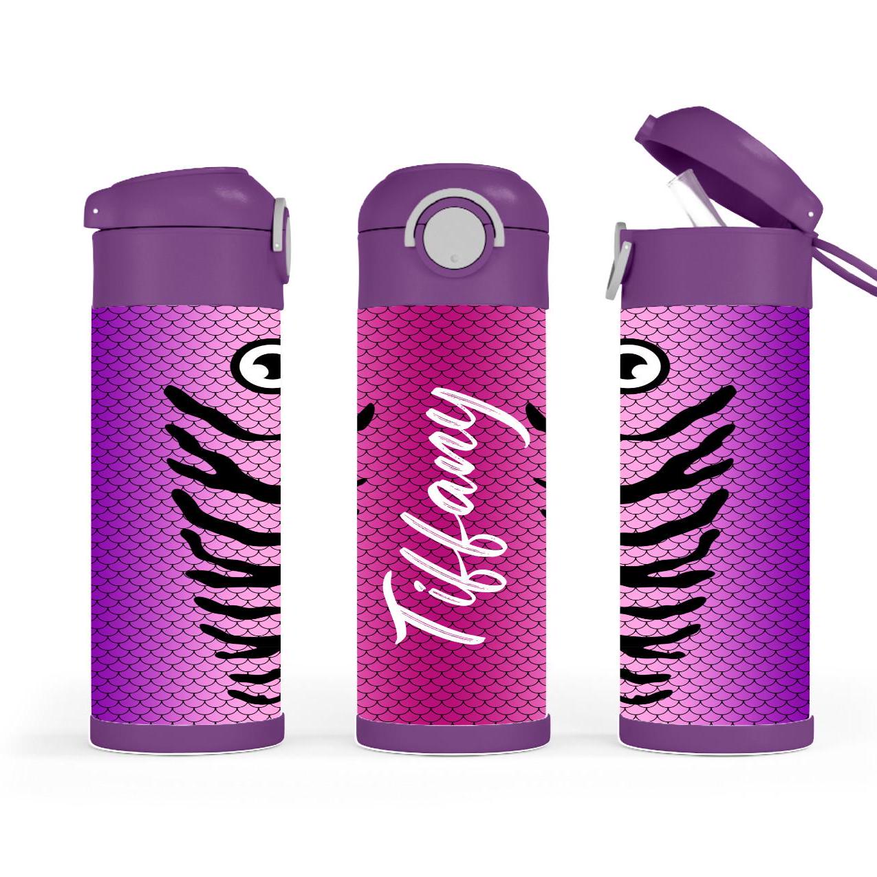 Kids Fishing Lure Water Bottle 12oz With Reusable Straw Can Be Personalized