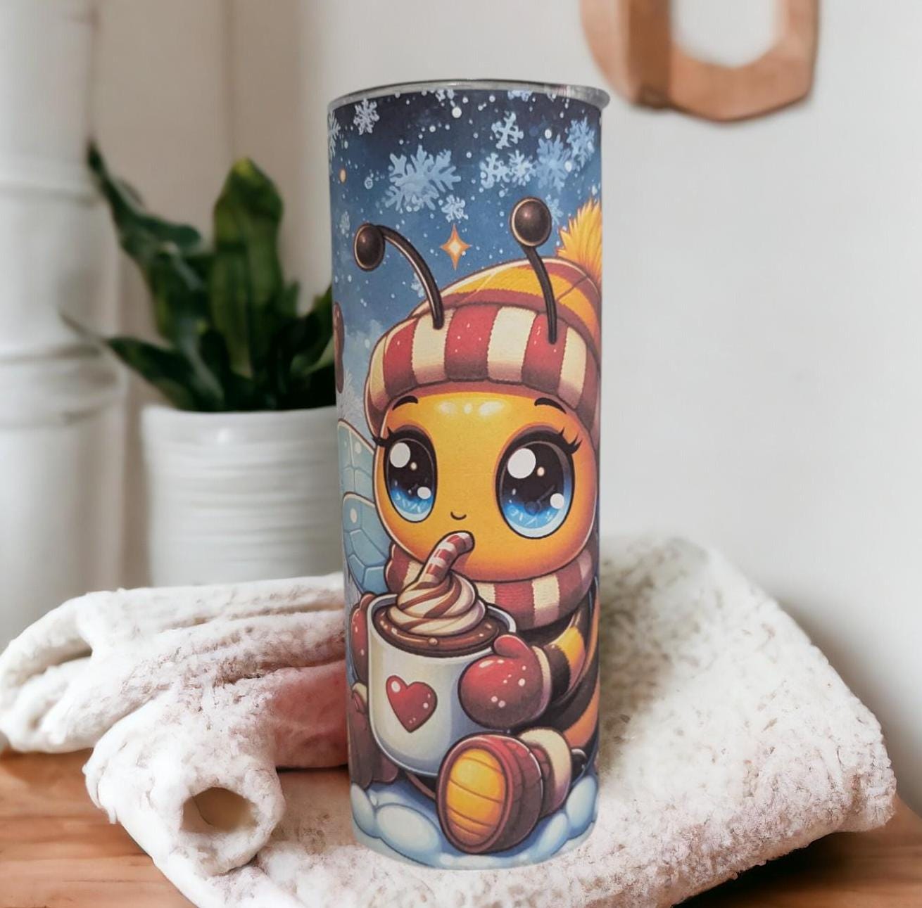 Cute Bee Tumbler 20oz With Reusable Straw, Can Be Personalized