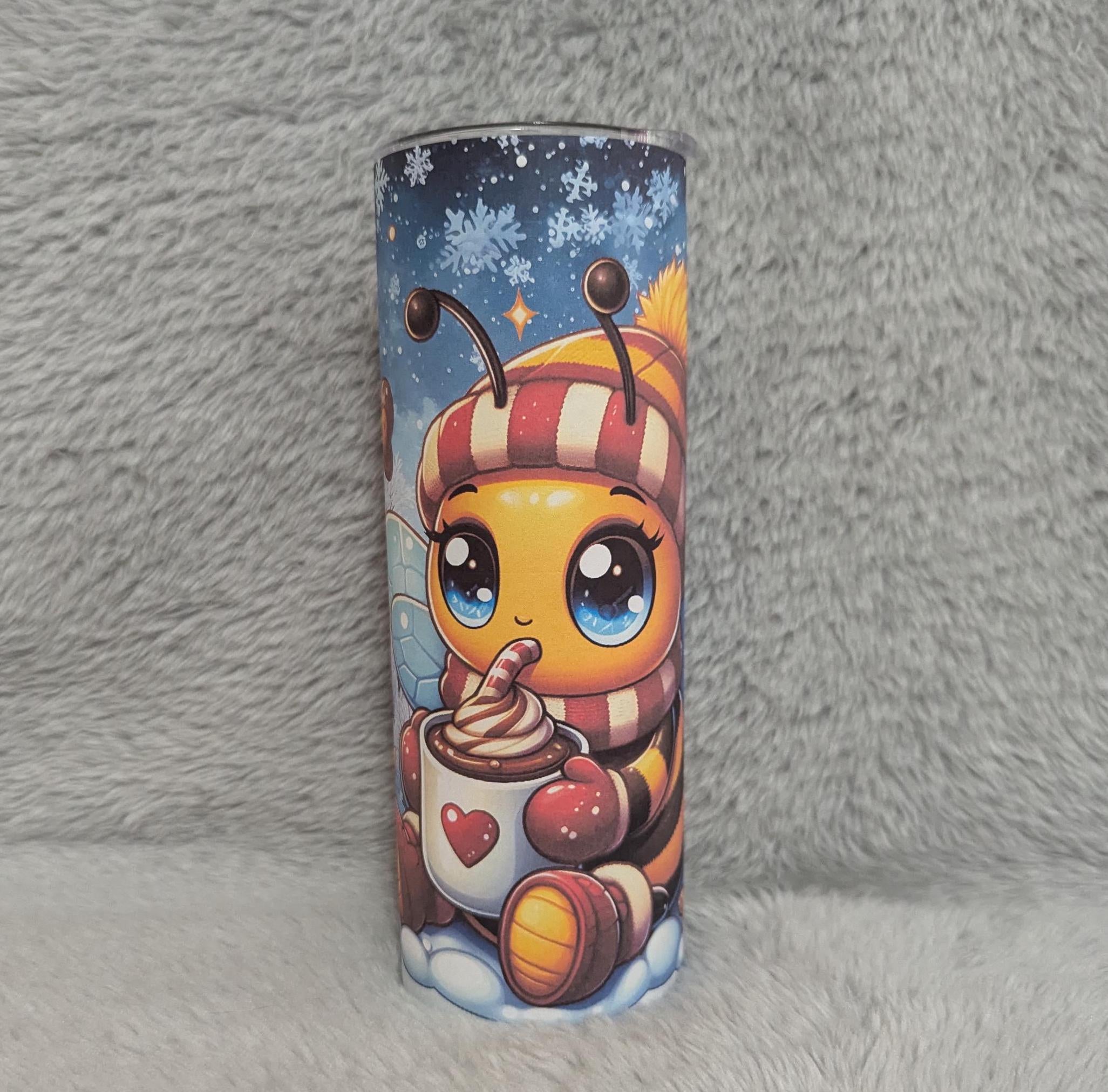 Cute Bee Tumbler 20oz With Reusable Straw, Can Be Personalized