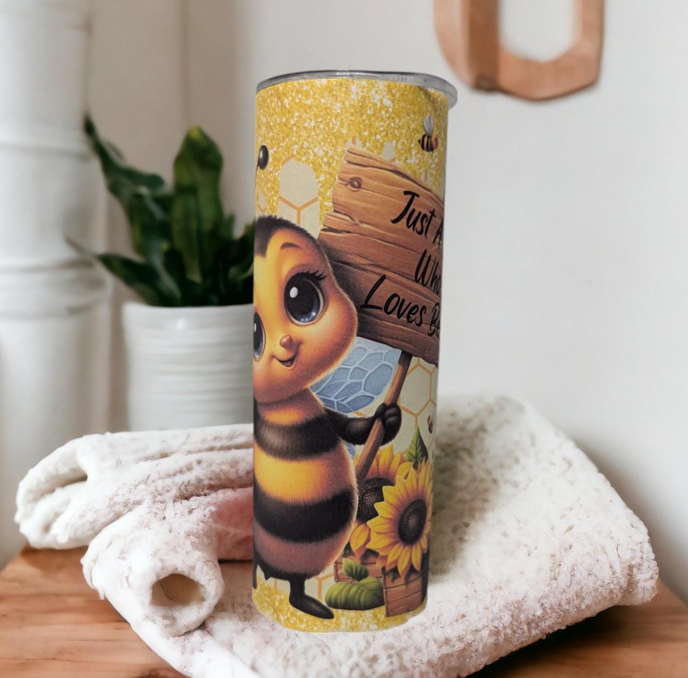 Just A Girl Who Loves Bees Tumbler 20oz With Reusable Straw, Can Be Personalized