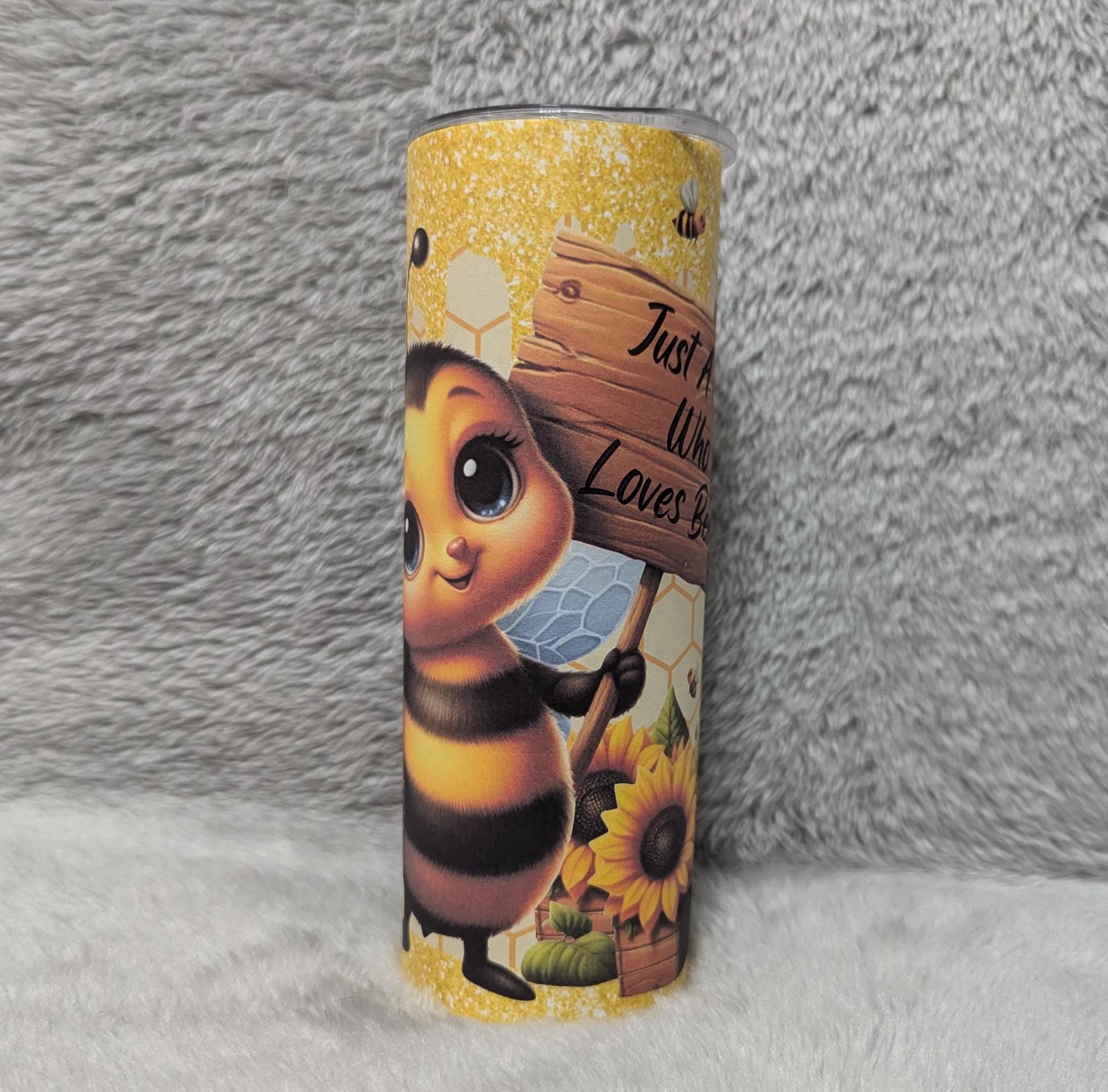 Just A Girl Who Loves Bees Tumbler 20oz With Reusable Straw, Can Be Personalized