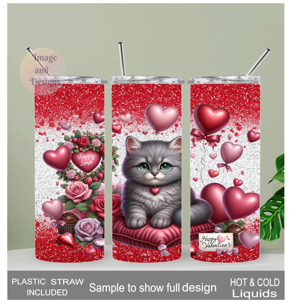 Valentine Kitten Tumbler That Can Be Personalized Includes A Straw, Cat Cup With Name, Cat Lover Tumbler, Cat Lover Gift, Hot Or Cold Drinks