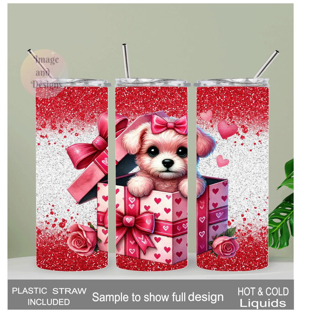 Valentine Puppy Tumbler That Can Be Personalized Includes A Straw, Dog Cup With Name, Dog Lover Tumbler, Dog Lover Gift, Hot Or Cold Drinks