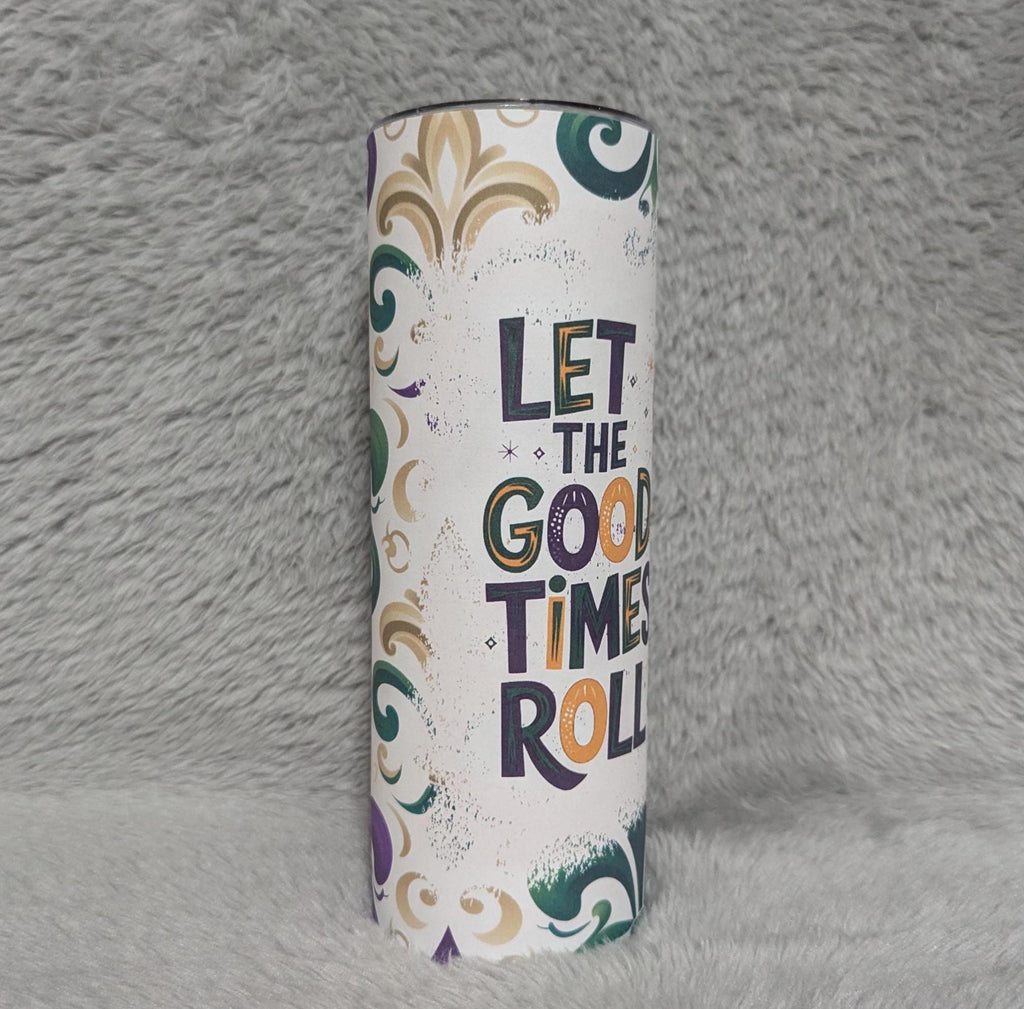 Let The Good Times Roll Mardi Gras Skeleton Tumbler 20oz With Reusable Straw