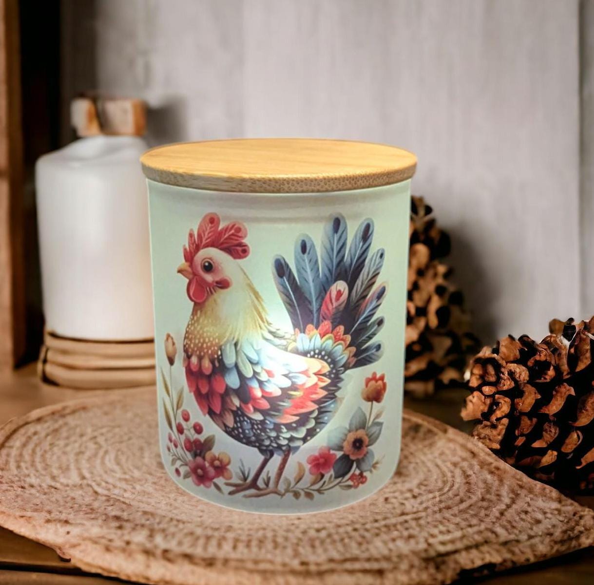 Colorful Chicken Candle Holder With A Battery Operated Flickering Tea Light