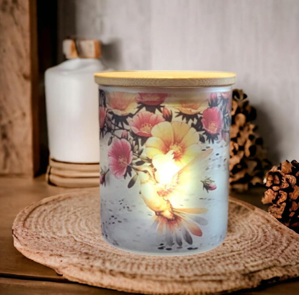 Glass Hummingbird Candle Holder With A Battery Operated Flickering Tea Light