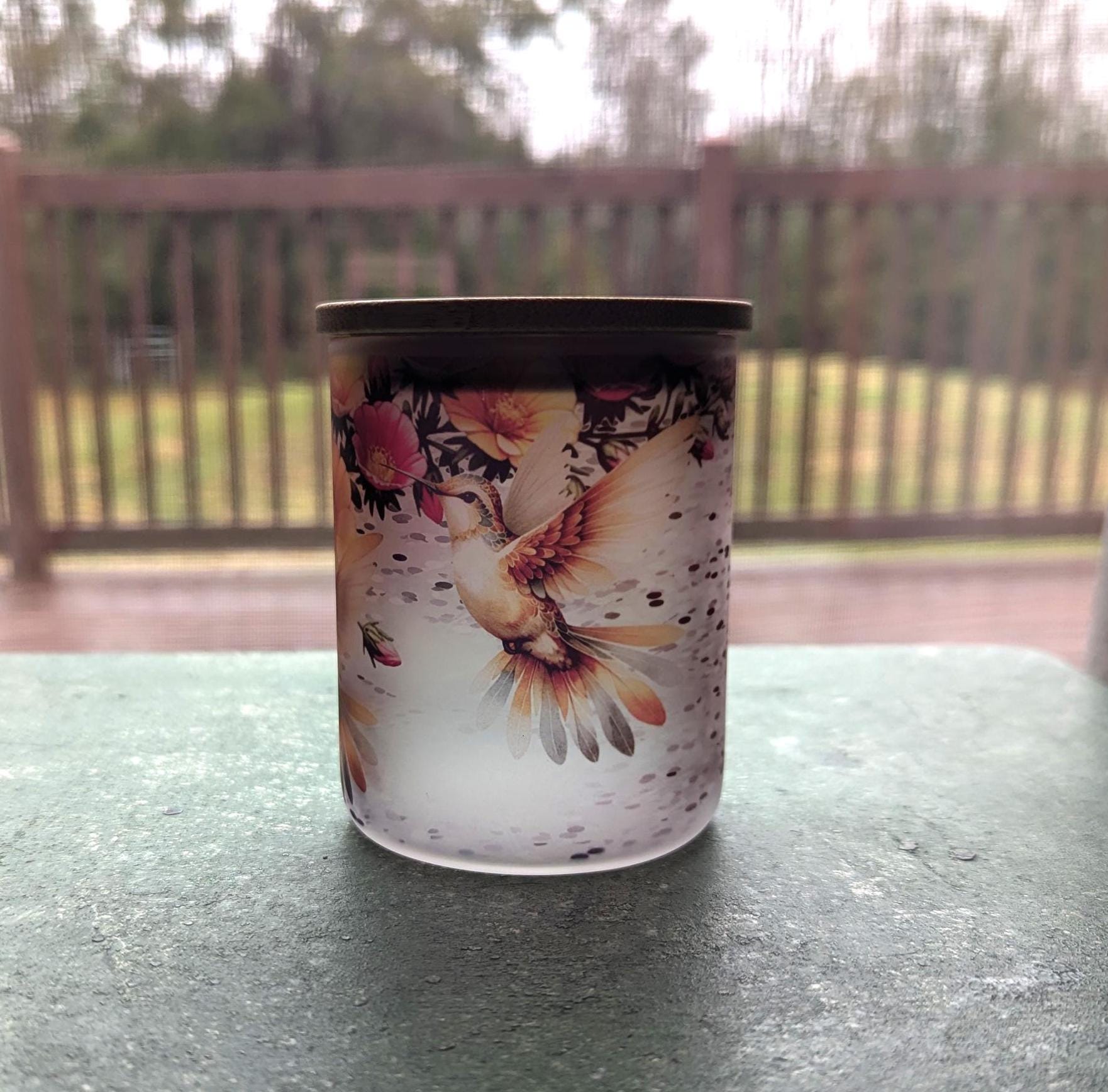Glass Hummingbird Candle Holder With A Battery Operated Flickering Tea Light