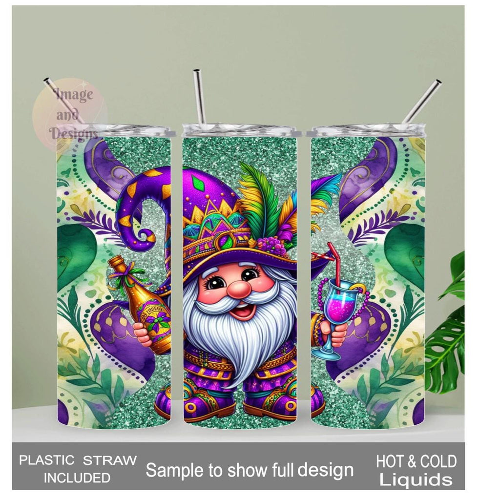 Mardi Gras Gnome Tumbler 20oz With Reusable Straw, Can Be Personalized