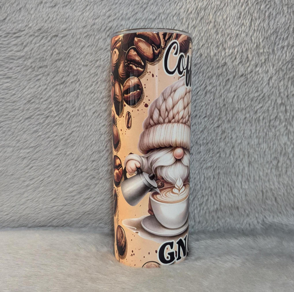 Coffee Time Gnomies Tumbler, Gnome Tumbler With Reusable Straw, Gnome Gift, Gnome Coffee Tumbler, 20oz Skinny Tumbler