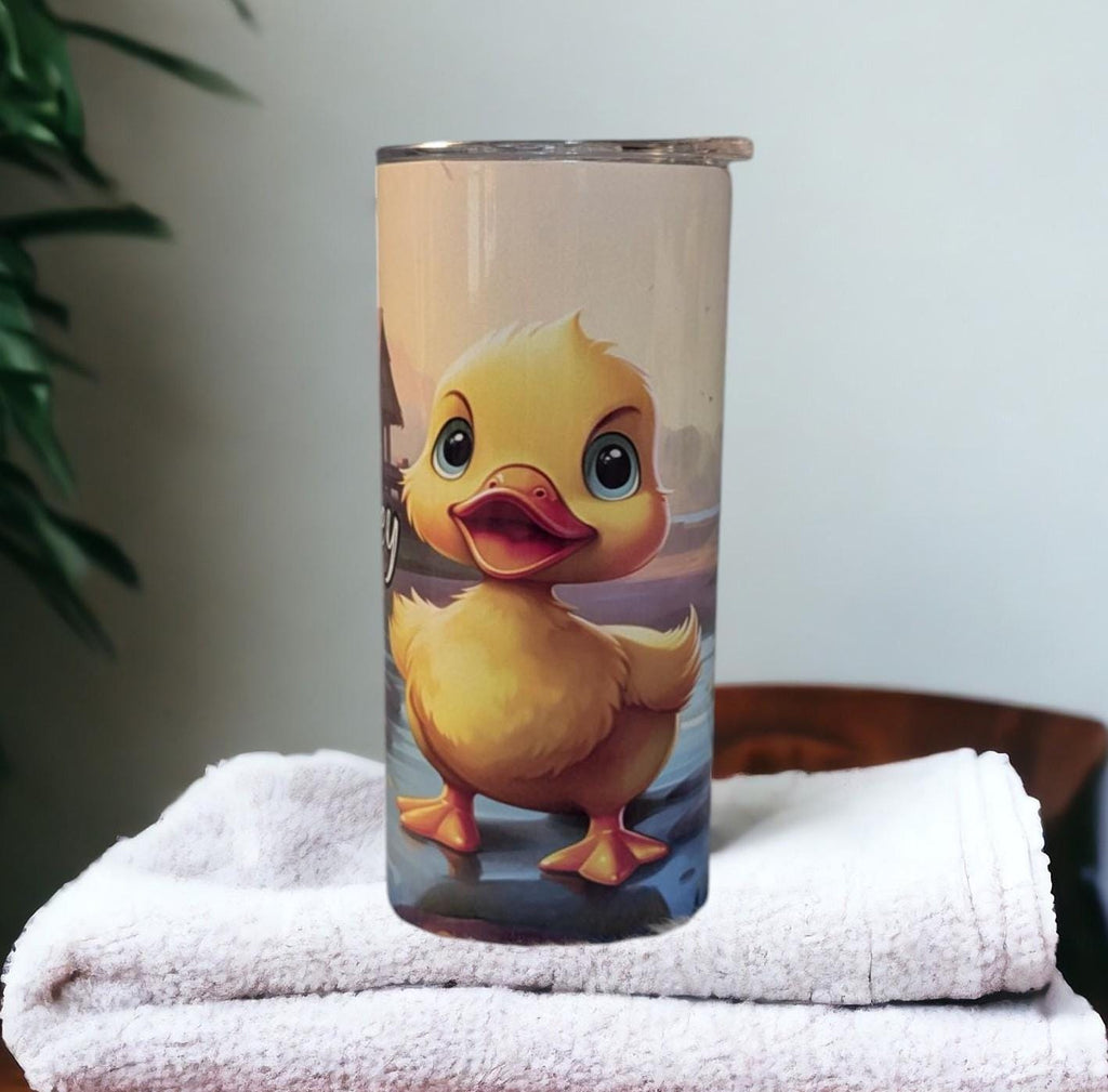 Duckling Tumbler With A Cute Duck In A Pond, Personalized Kids Tumbler, Duck Tumbler, Duck Design, Cartoon Duck, Kids Tumbler, Kids Duck Cup