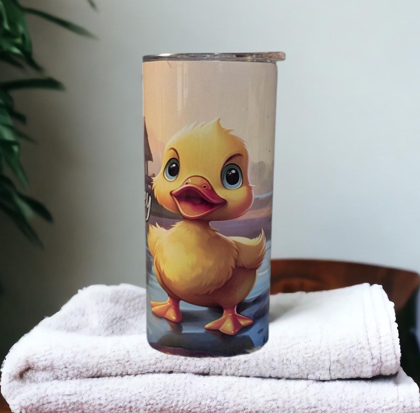 Duckling Tumbler With A Cute Duck In A Pond, Personalized Kids Tumbler, Duck Tumbler, Duck Design, Cartoon Duck, Kids Tumbler, Kids Duck Cup