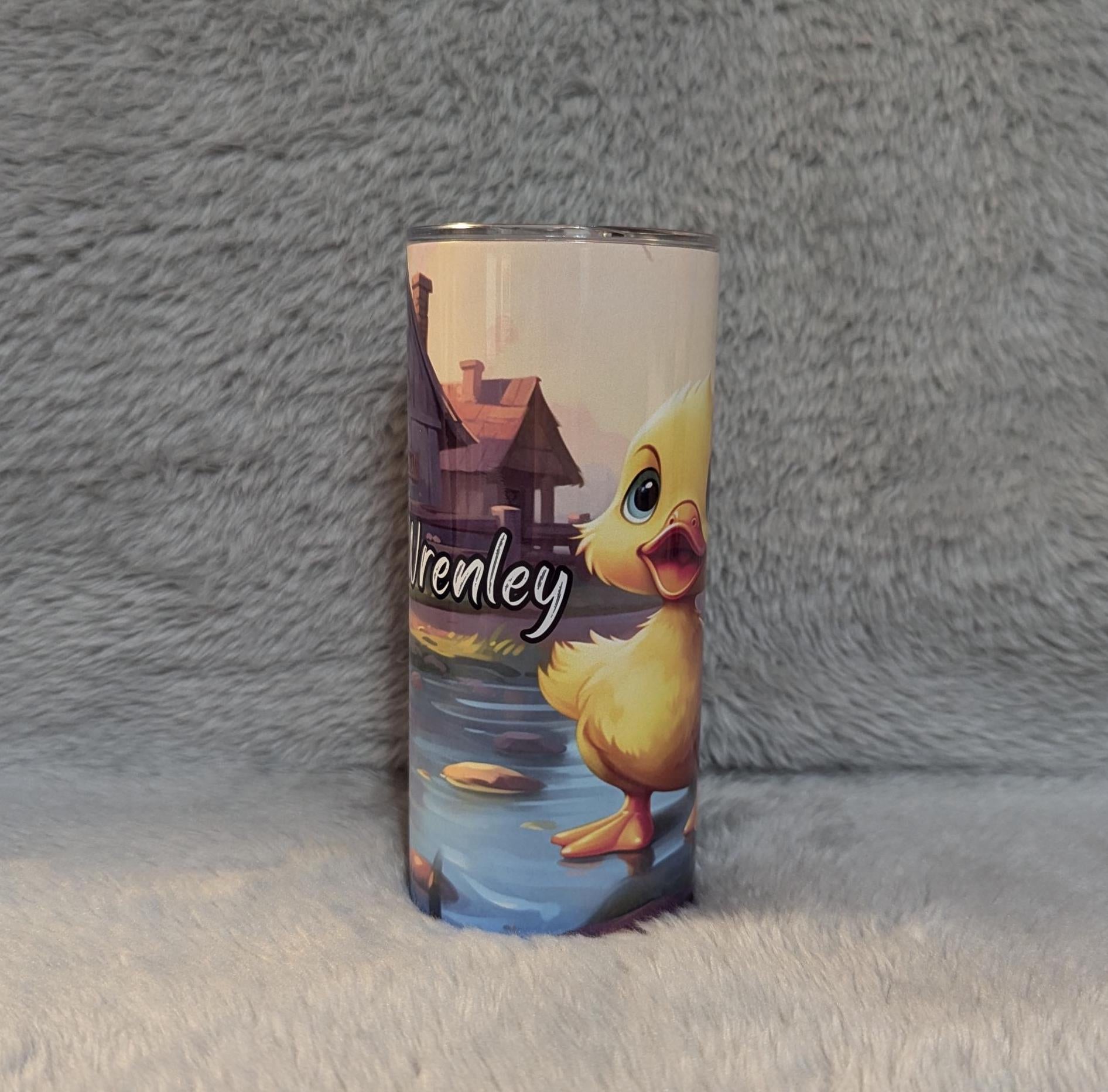 Duckling Tumbler With A Cute Duck In A Pond, Personalized Kids Tumbler, Duck Tumbler, Duck Design, Cartoon Duck, Kids Tumbler, Kids Duck Cup