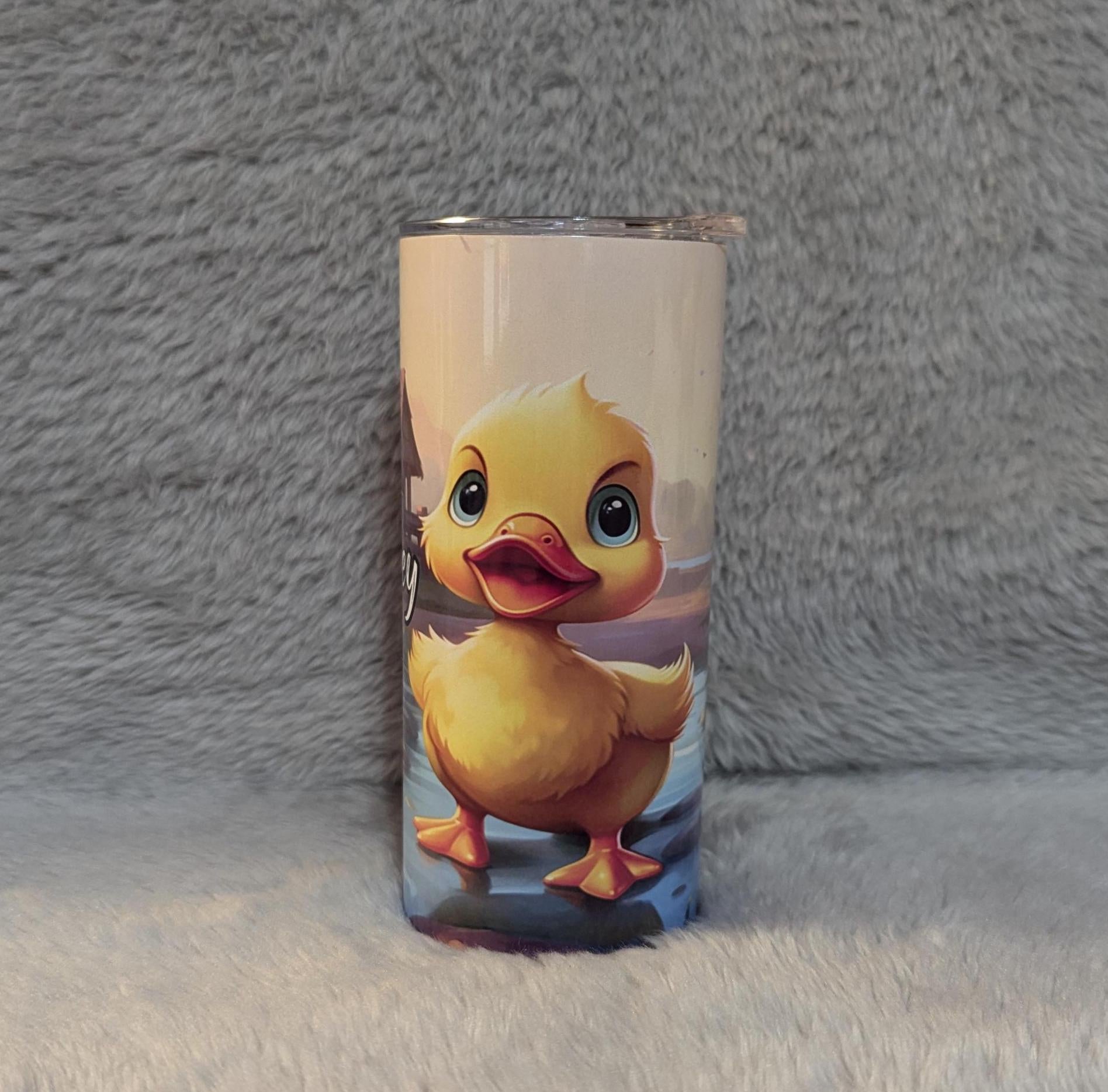 Duckling Tumbler With A Cute Duck In A Pond, Personalized Kids Tumbler, Duck Tumbler, Duck Design, Cartoon Duck, Kids Tumbler, Kids Duck Cup