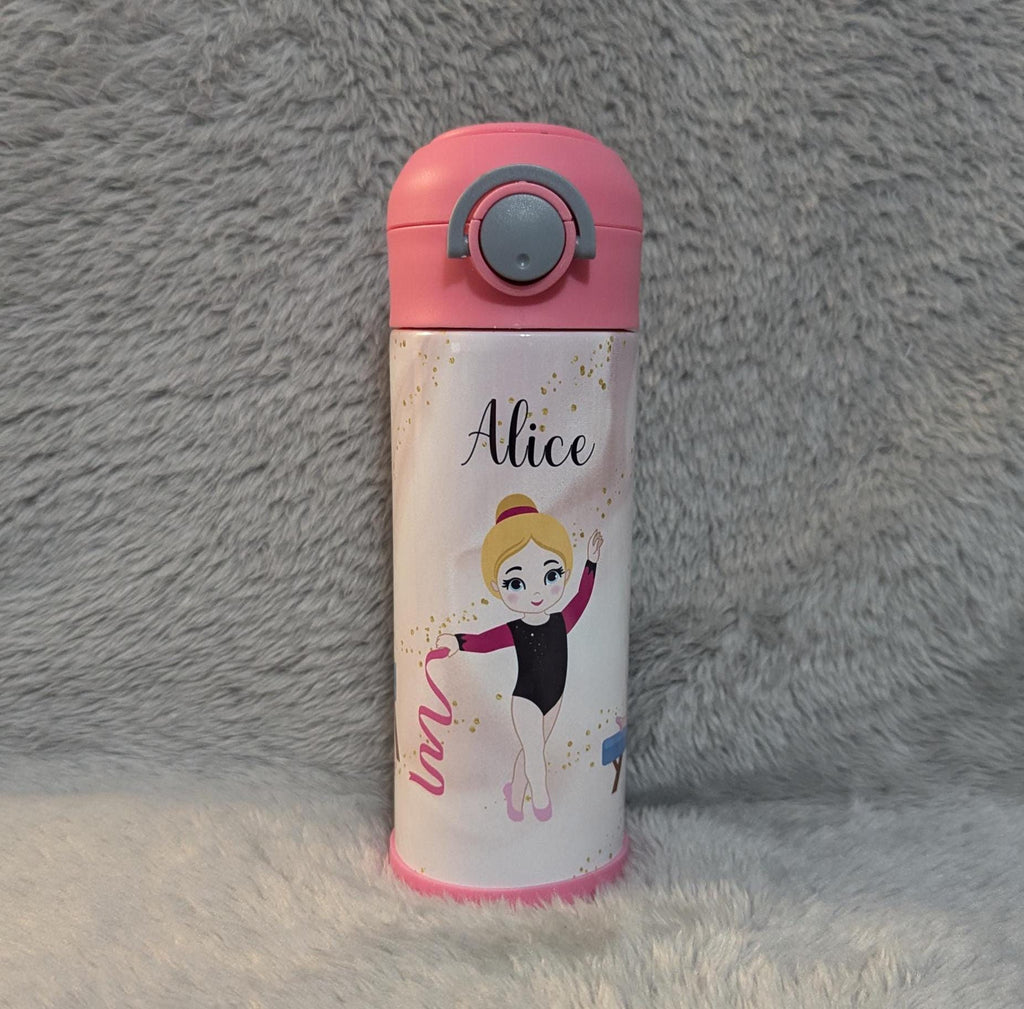 Kids Gymnast Water bottle 12oz With Reusable Straw Can Be Personalized