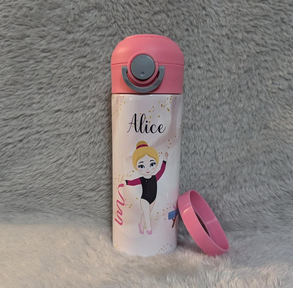 Kids Gymnast Water bottle 12oz With Reusable Straw Can Be Personalized