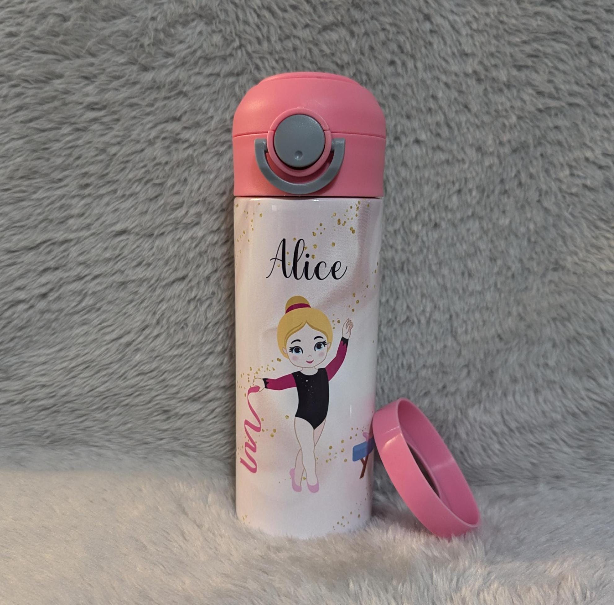 Kids Gymnast Water bottle 12oz With Reusable Straw Can Be Personalized