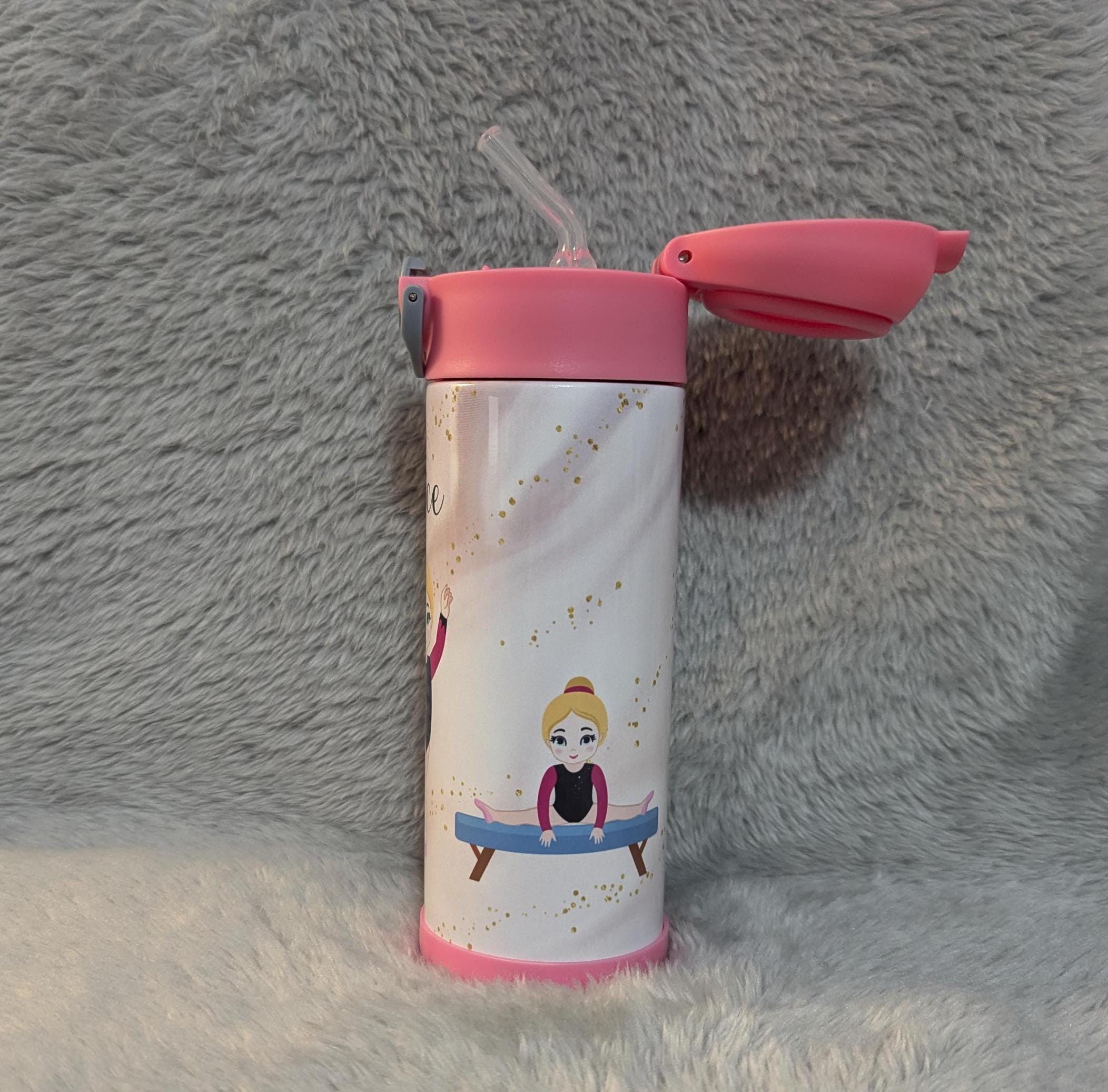 Kids Gymnast Water bottle 12oz With Reusable Straw Can Be Personalized