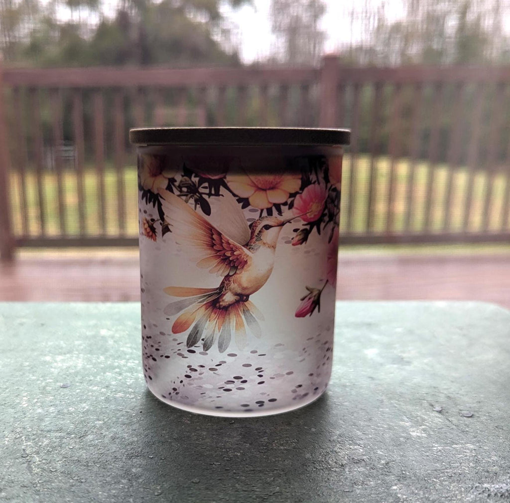 Glass Hummingbird Candle Holder With A Battery Operated Flickering Tea Light