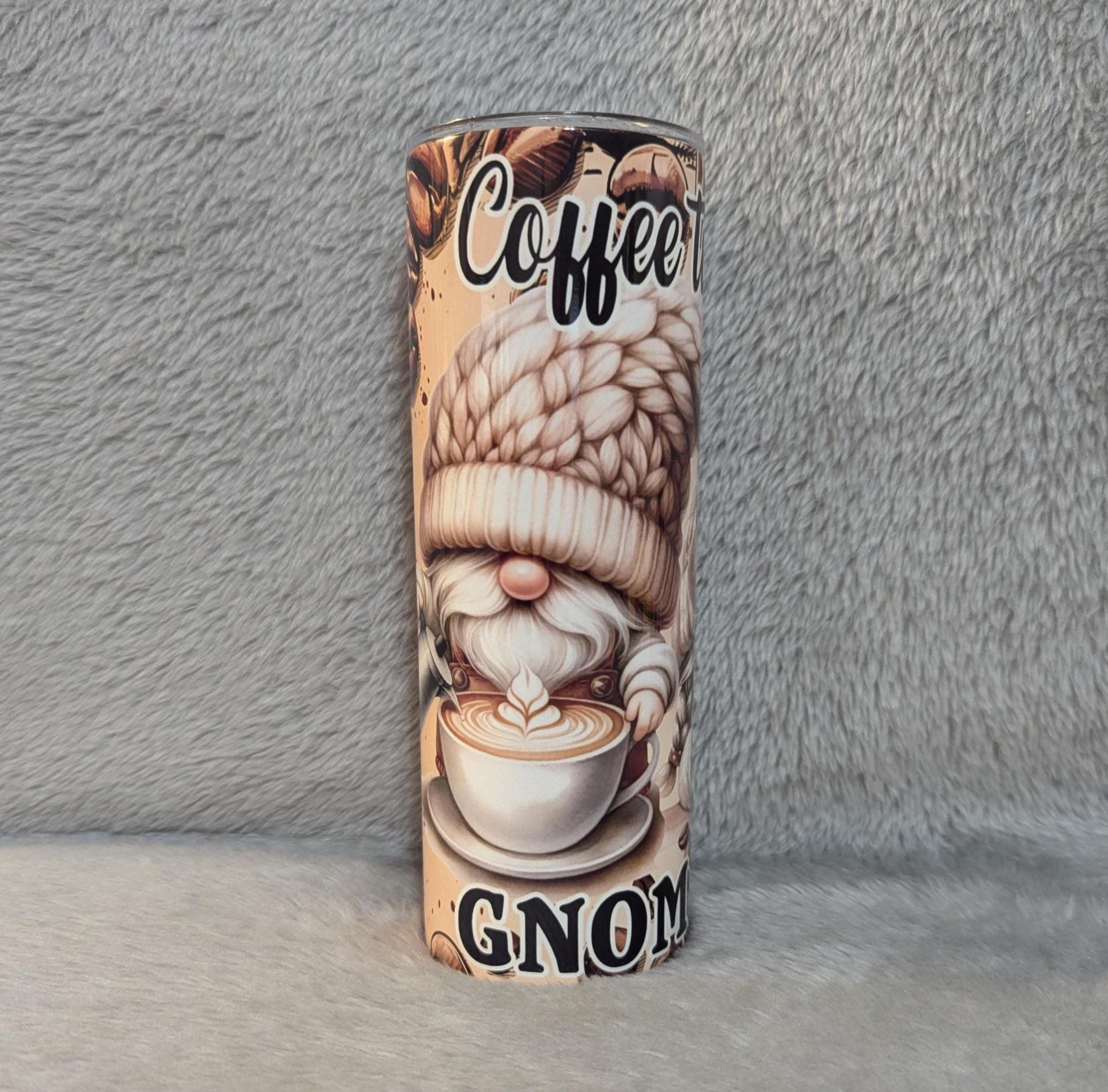 Coffee Time Gnomies Tumbler, Gnome Tumbler With Reusable Straw, Gnome Gift, Gnome Coffee Tumbler, 20oz Skinny Tumbler